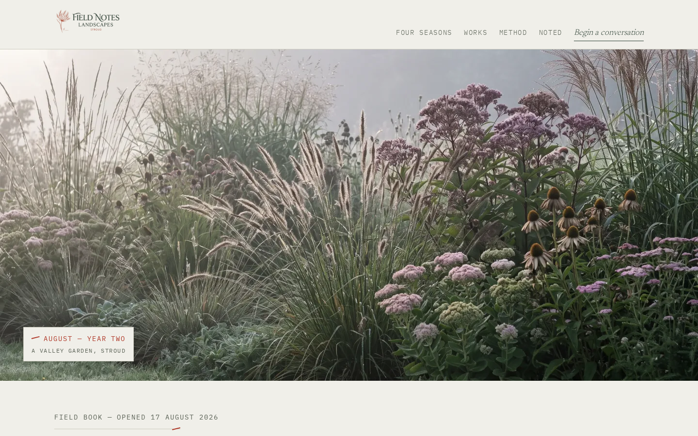 Field Notes Landscapes home page on a desktop screen