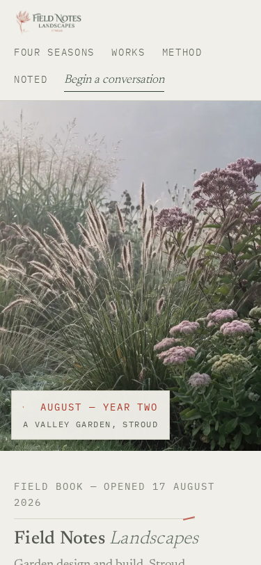 Field Notes Landscapes home page on a phone